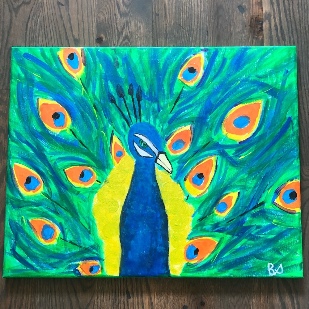 FRESHLY PAINTED hand made peacock painting